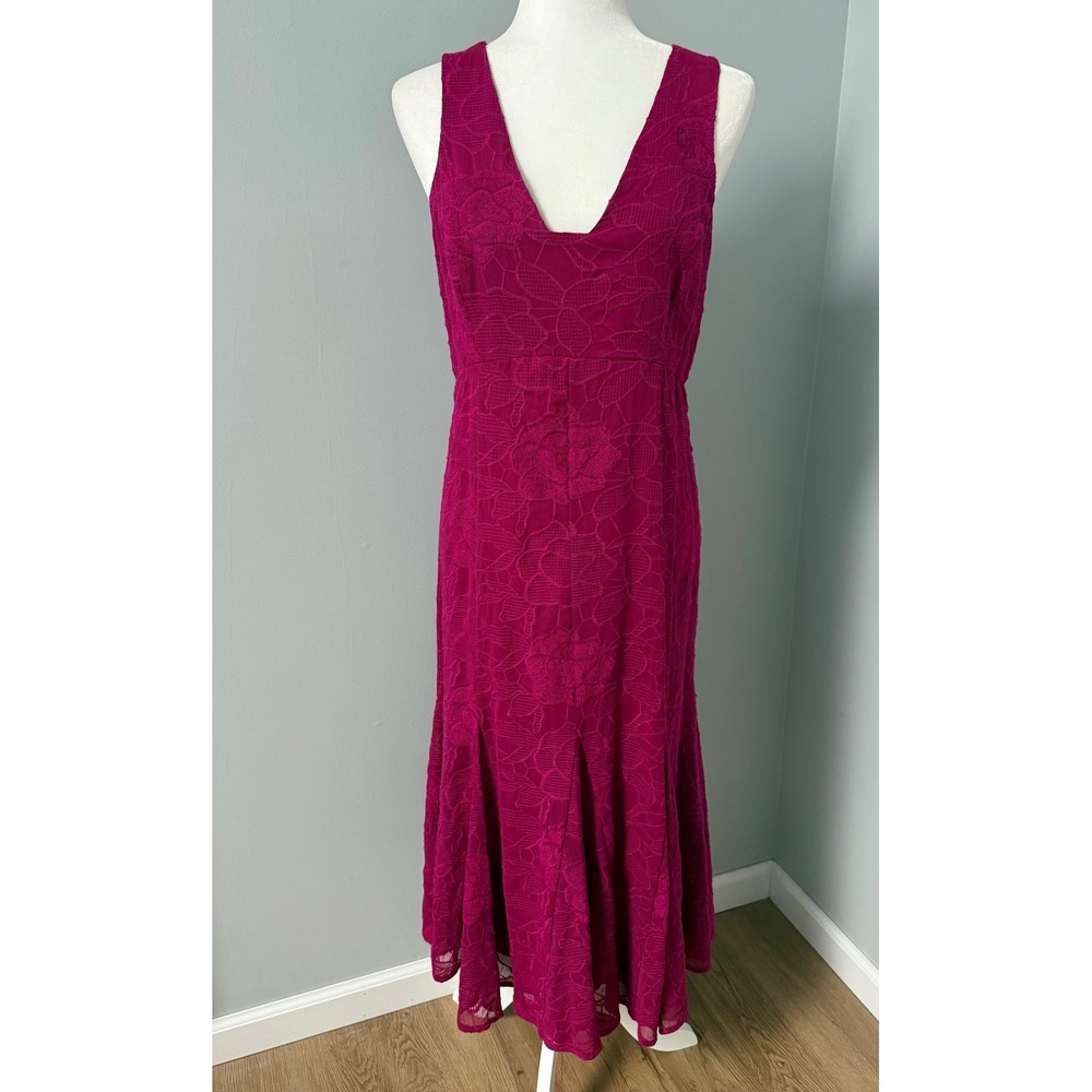 Anthropologie Moulinette Soeurs Pink Floral Lace V-Neck Midi Dress Size 8 NWT